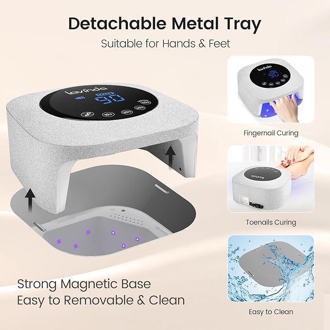 Lavinda UV LED Nail Lamp 54W, Frosted Silver Glitter Rechargeable Cordless Nail Dryer Gel Light with 4 Timer Settings for Gel Polish Nails, Elegant Matte Shimmer Finish, Auto Sensor for Salon & Home