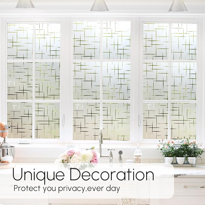 HIDBEA Window Privacy Film, Decorative Staic Cling Frosting Film, Heat Control UV Blocking Non-Adhesive Window Sticker for Home, Cross Pattern,23.6 X 78.7 Inches
