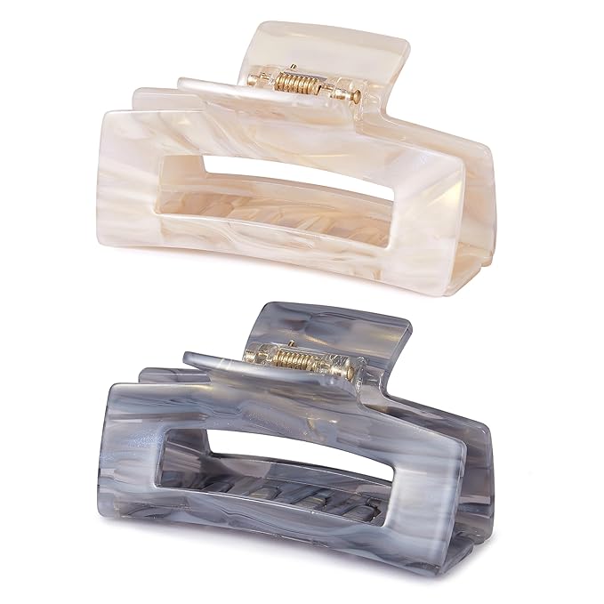 Hair Claw Clips Non Slip Banana Jaw Clip 3 inch Tortoise Shell Celluloid Strong Hold Clips Grey Claw Clamps for Thin, Curly, Thick Hair Rectangle Shape Clip for Women Ladies