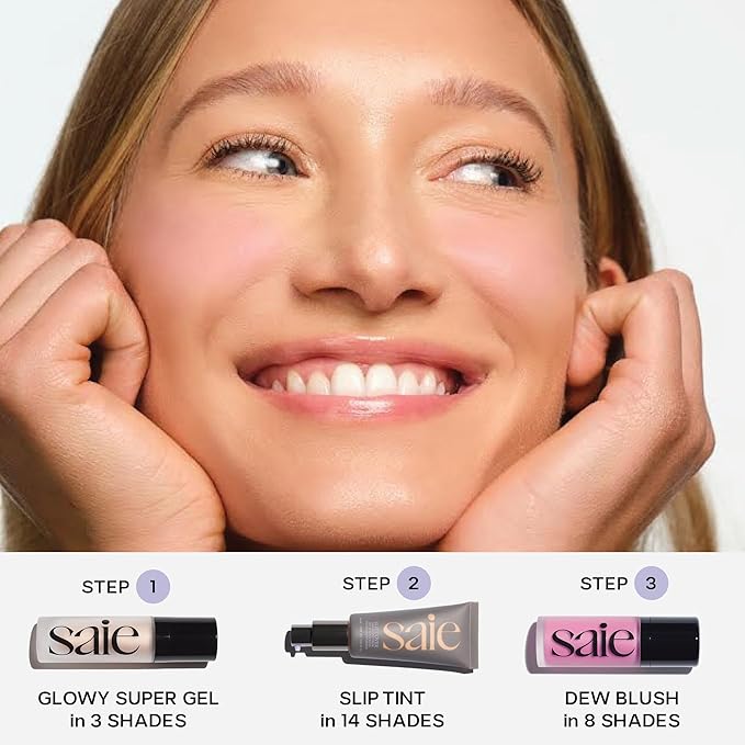 Saie Glowy Super Gel - Hydrating Makeup Primer and Illuminating Glow Serum Enriched with Vitamin C and Squalane Oil - All-Over Liquid Highlighter Makeup for Instant Glass Skin - Roseglow (1 oz)