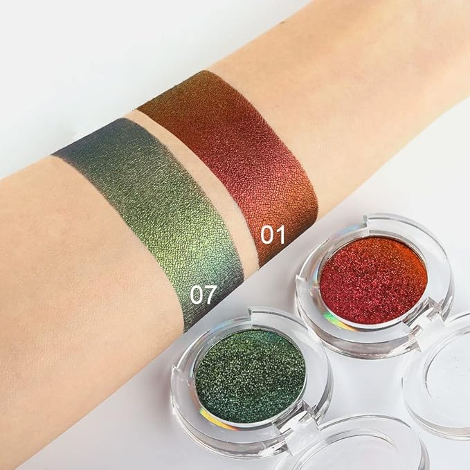 evpct 2Pcs Duochrome Chameleon Chrome Multichrome Eyeshadow Makeup Palette Set Women, Rose red Gold Forest Green Metallic Holographic Glitter Sparkle Shimmer Loose Eyeshadow Eye Shadow Palette Makeup