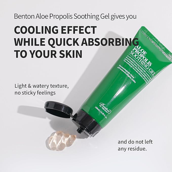 BENTON Aloe Propolis Soothing Gel 3.38 fl oz | Aloe Vera Gel for Sunburn Relief | Aloe Vera Gel for Travel Size | Aloe Vera Gel Moisturizer for Face | Aloe Gel for Face After Sun | Organic Aloe Vera
