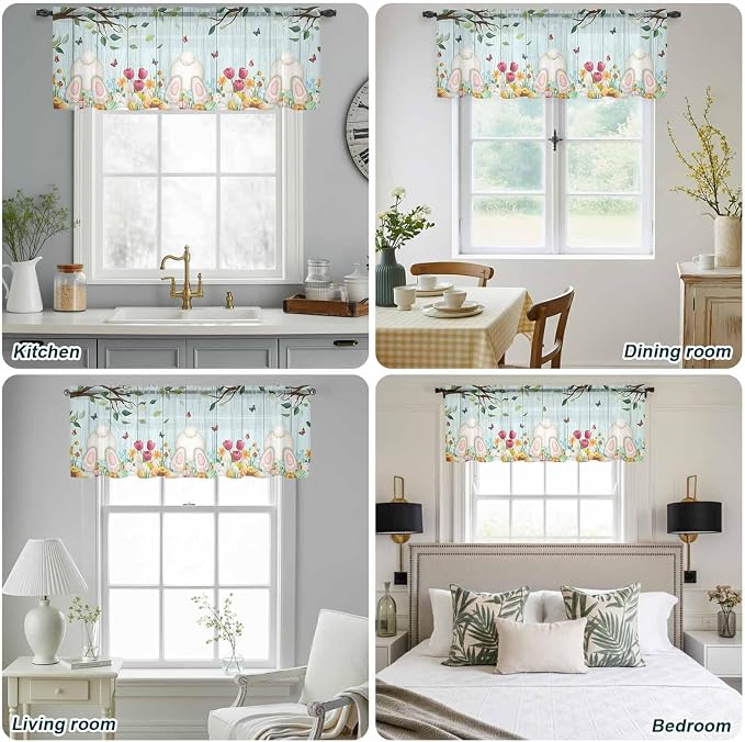Easter Sheer Valances for Windows 42"x12", Light Filtering Kitchen Curtains - Image 5