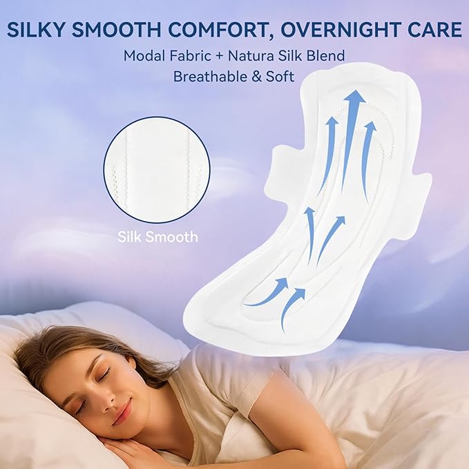 MODAL Heavy Flow Pads for Women Overnight, Unscented Sanitary Pads for Period with Wings, 14.1 Inch(360 mm), Overnight, 20 Count