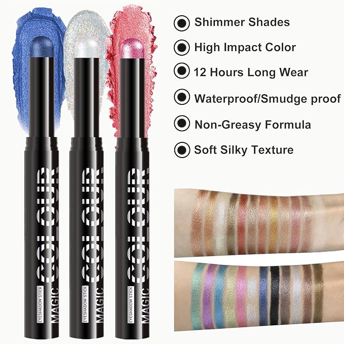 Purple Glitter Eyeshadow Stick, Purple Shimmer Cream Eyeshadow Pencil, Waterproof Long Lasting High Pigment Eye Shadow Crayon Pen, Women Multi-Dimensional Eye Highlighter Stick (23#)