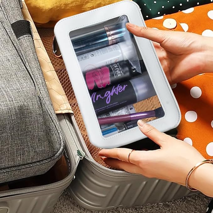 Clear Makeup Bag, White Travel Makeup Pouch Toiletry Bag for Women Waterproof Small Cosmetic Bag Case Small Make Up Bag with Zipper Car Organizer Car Essentials for Women Men