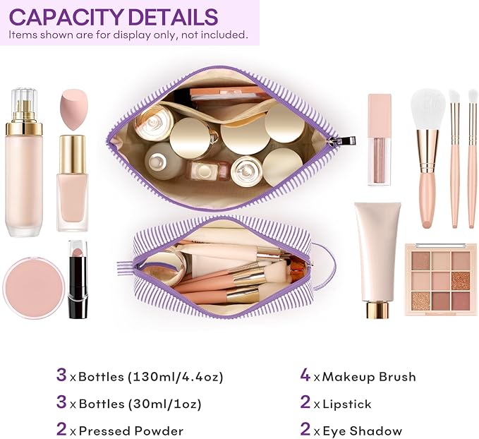 2 PCS Initial Makeup Bags for Women: Cosmetic Bag for Travel Toiletry - Birthday Gifts for 11 12 13 14 15 16 17 18 Years Old Girl Graduation Teacher Gift- Teen Girl Gifts Trendy Stuff - Purple G