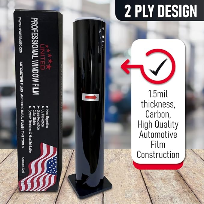 United Window Tint 40Inch x 100Ft 2Ply Carbon Film with 5% VLT - Privacy Window Tint for Cars, Home -Blocks UV/IR Rays, Reduce Heat & Glare - Adhesive Film with Lifetime Color Stability