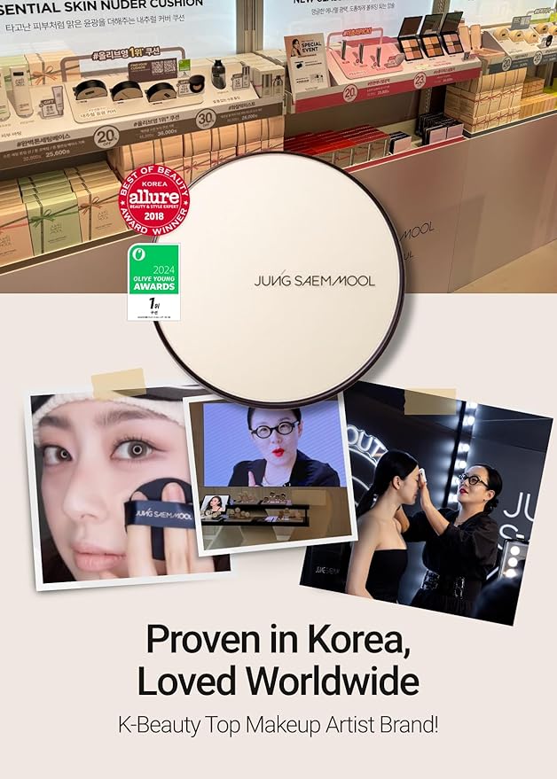 JUNG SAEM MOOL [ SPF ] Essential Skin Nuder Cushion (19 N-Light) | Refill Included (0.98 Fl Oz) | SPF50 Broad Spectrum | Natural Finish | Makeup Artist Brand