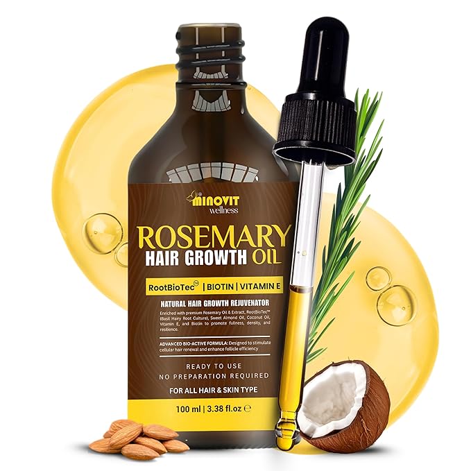 Rosemary Oil For Hair Growth (3.4 Fl Oz) Infused With Biotin, Vitamin E, Almond Oil & Coconut - Hair Strengthening, Nourishing & Volumizing