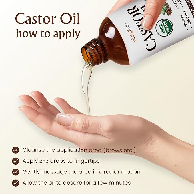 BodyJ4You Castor Oil for Eyelashes Eyebrows - 100% Pure Natural USDA Organic Cold Pressed - Hydrating Skin Hair Growth Oil Lashes Scalp - Non-GMO Hexane Free Unrefined Carrier - Glass Bottle 16 Fl Oz