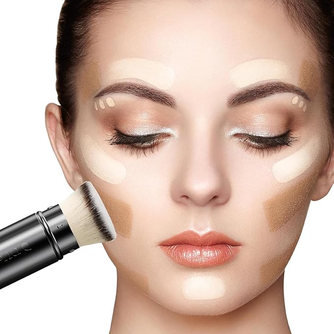 DUcare Retractable Foundation Self Tanner Brush Flat Top Kabuki Brush for Liquid, Cream and Powder Face Makeup With Aluminum Handle