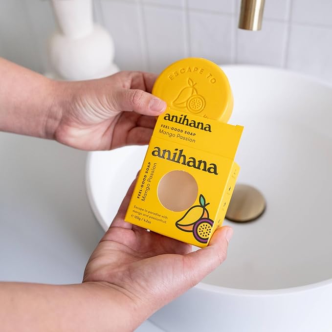 ANIHANA Feel-Good Soap Variety 3 Pack with Coconut Oil and Shea Butter, Gentle Cleansing, Paraben Free, Cruelty Free, Berry, Mango, and Lavender Scent, 4.2 oz each