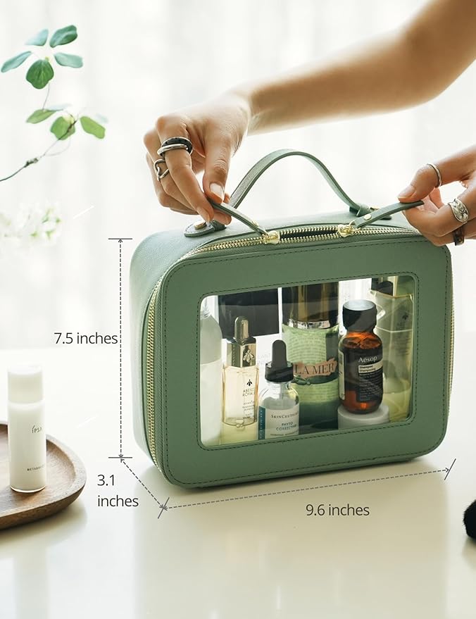 Popvibe Clear Makeup Bag Travel Cosmetic Case Transparent Toiletry Bag with Zipper, Portable Make Up Organizer Traveling Compact Car Bag for Essentials