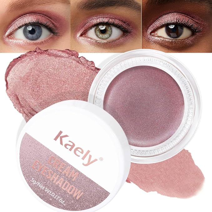 Kaely Single Cream Eyeshadow Pot, Rose Shimmer Eye Shadow for Older Women High Pigmented Waterproof, Natural Eyeshadow Palette Makeup Brightener, sombras en crema para ojos, Blendable, 27