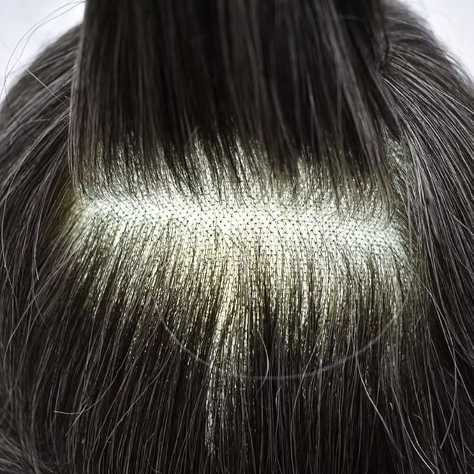 FACE MIRACLE Toupee for Men French Lace Hairpiece Human Hair Replacement System Skin PU Mens Toupee V-Looped Front Hair Piece 6"X8" #1B30 1B# OFF BLACK WITH 30% SYNTHETIC GREY-80% Light Density