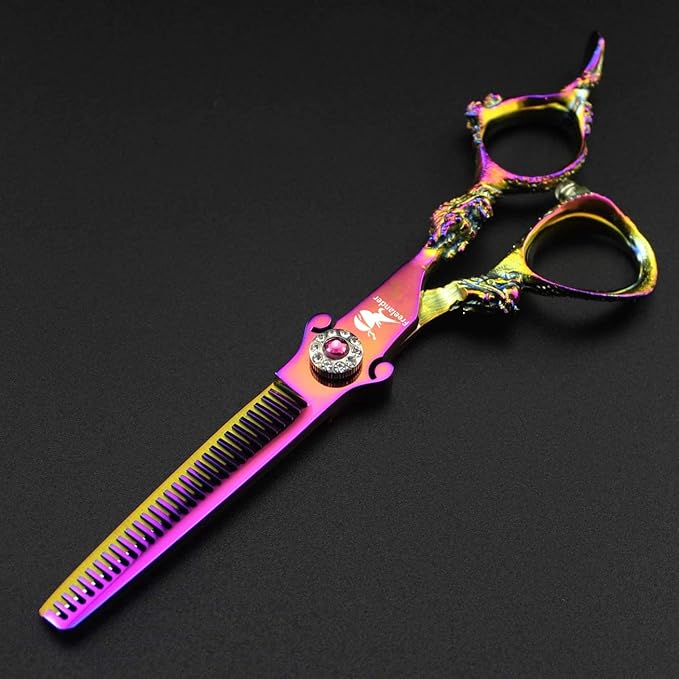 6.0" Professional Japan 440C Hair Cutting Shears - Salon Hair Blending/Thinning/Texturizing Scissor for Barber or Home Use A-rainbow
