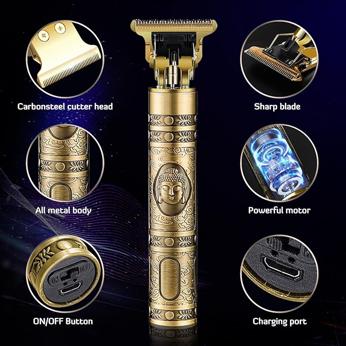 Hair Clippers for Men, Professional Cordless Rechargeable Beard Trimmer Gold Kit with Guide Combs