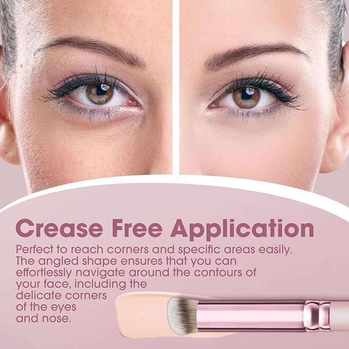 Lamora Concealer Makeup Brush Under Eye - Mini Angled Flat Top Kabuki Nose Contour Brush - Ideal for Concealing Blending Setting Buffing with Powder Liquid Cream Cosmetic - Pro Small Foundation Brush