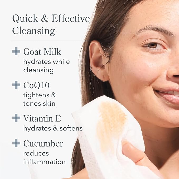 Beekman 1802 Face & Body Wipes - Fragrance Free, 30 Count, Cleanses Dirt & Makeup, With Goat Milk, Aloe & Vitamin E
