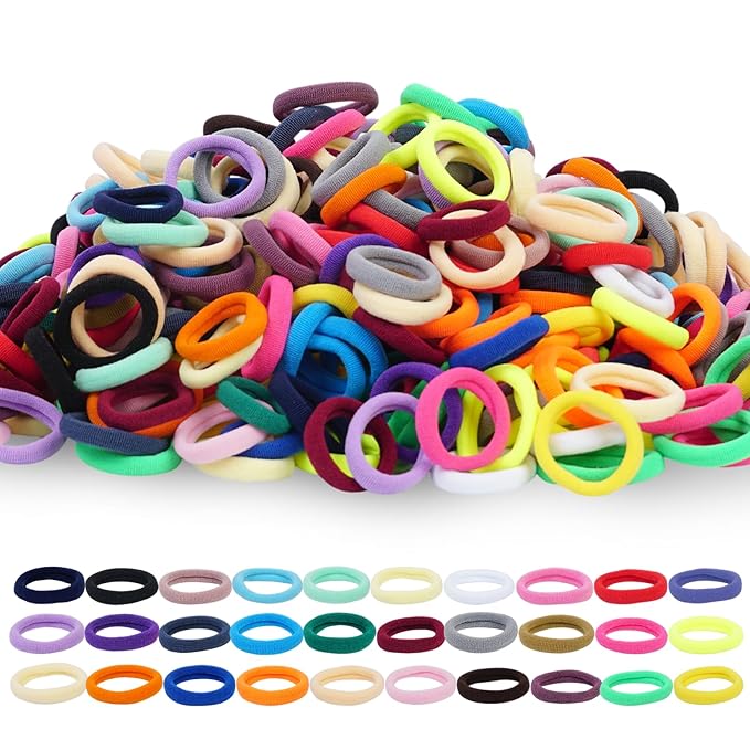 500pcs Baby Hair Ties, Toddler Hair Ties for Girls, Kids Seamless Elastic Hair Bands, 1 Inch No Metal Ponytail Holders, Soft Cotton Hair Accessories, 30 Assorted Colors, Durable & Pain-Free