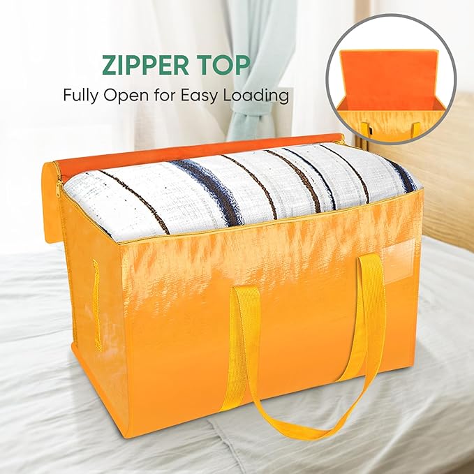 BALEINE 4-Pack Oversized Moving Bags with Reinforced Handles, Heavy-Duty Storage Tote for Clothes, Moving Supplies (Light Yellow, 4-Pack)