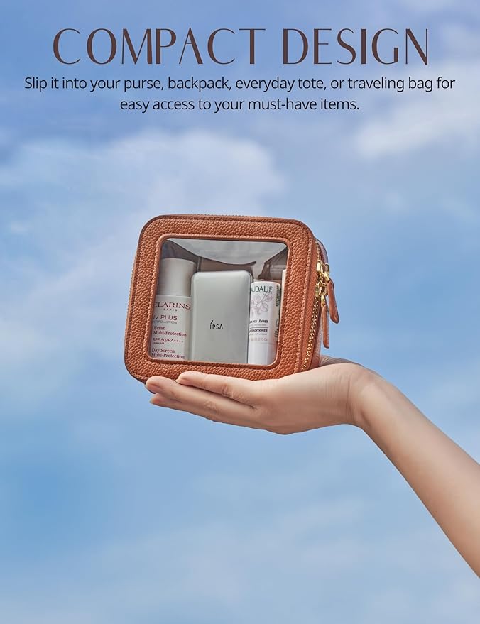 Popvibe Clear Makeup Bag Travel Cosmetic Case Transparent Toiletry Bag with Zipper, Portable Make Up Organizer Traveling Compact Car Bag for Essentials