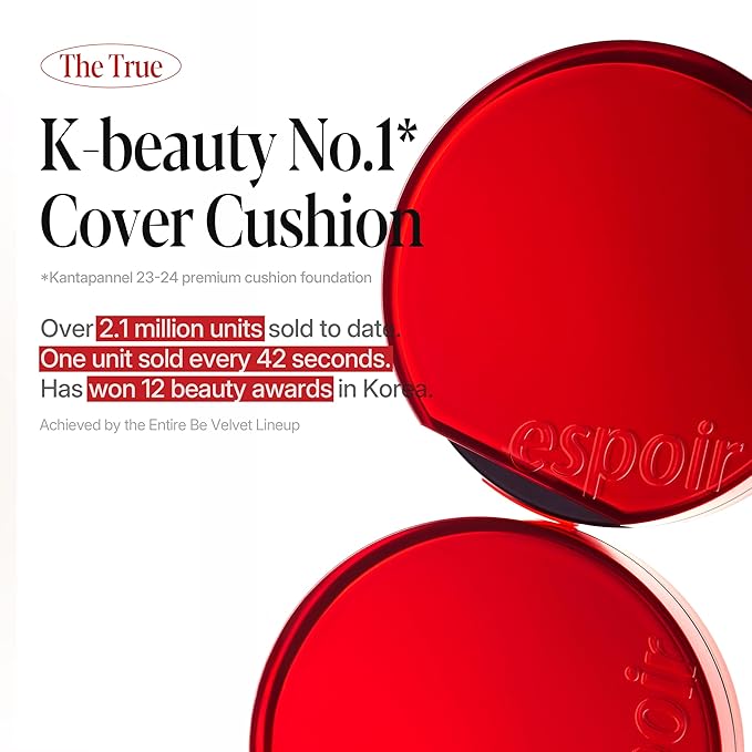 Espoir Be Velvet Cushion Foundation #28.5 Ginger Olive | Quick and Easy Coverage with Long-lasting Color by Zero Oxidation, Velvety Smooth Finish & Lightweight Formula, Vegan, Korean Makeup, 0.46 oz