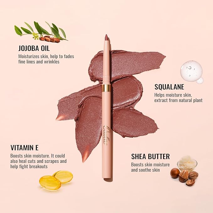 Oulac Black Lip Liner Pencil, 2in1 Retractable Makup Crayon for Lipliner and Eyeliner, Highly Pigmented, Smooth, Long Lasting and Waterproof Formula, Vegan Beauty, 01 Noir