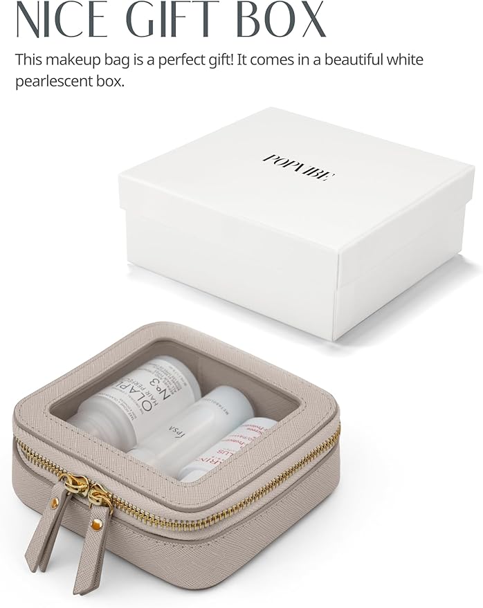 Popvibe Clear Makeup Bag Travel Cosmetic Case Transparent Toiletry Bag with Zipper, Portable Make Up Organizer Traveling Compact Car Bag for Essentials