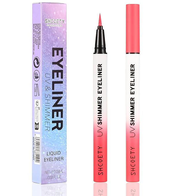 Metallic Neon Liquid Eyeliner, Glitter Neon Colored Eyeliners Pen, High Pigmented, Waterproof Smudge-Proof and Long-Lasting Metallic Eye Makeup for Halloween Christmas,Shimmer Red