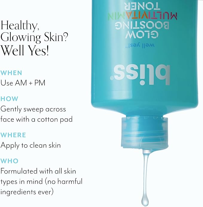 Bliss Well Yes Hydrating Toner with Vitamin B3, B5, B6, C & E - Brightens, Soothes, and Balances Skin - Alcohol-Free, Ideal for Sensitive & Oily Skin