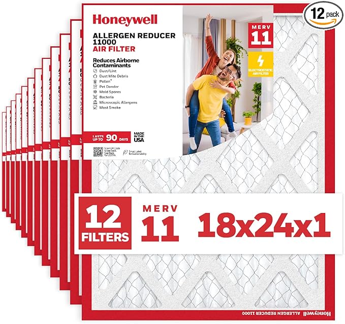 Honeywell 18x24x1 MERV 11 Allergen Reducer 11000 Electrostatic Pleated HVAC AC by HoneywellAirComfort