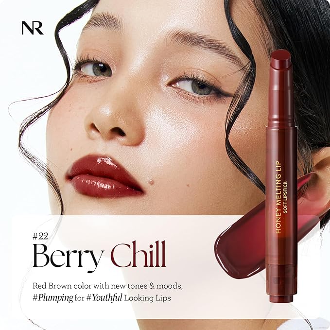 Nature Republic HONEY MELTING LIP PLUMPING (22 BERRY CHILL) SOFT LIP STICK, Hydrating Gloss, Moisturizing balms, Volumizing formula & Sheer tint, Glowy Finish, korean make up, Stocking Stuffers