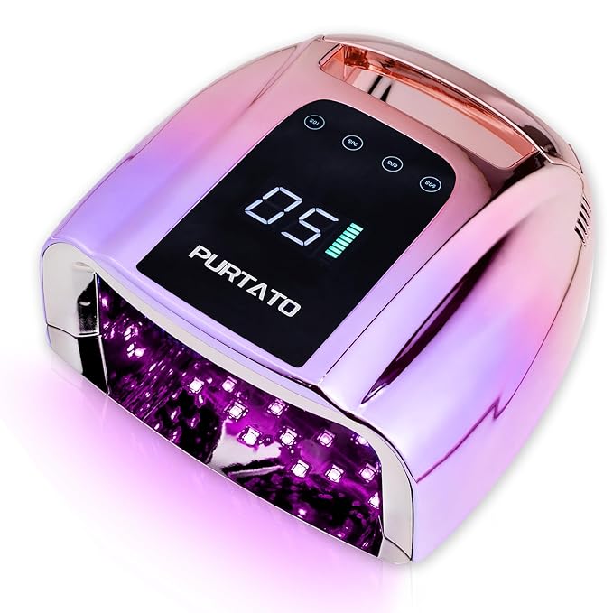 Professional Rechargeable 96W UV LED Portable Cordless UV Light for Nail Lamp Machine with Removable Stainless Steel Bottom,4 Timer Setting and Smart Sensor Nail Dryer (Gradient Purple)