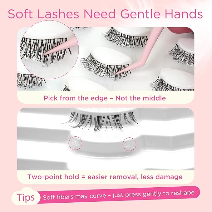 BEPHOLAN False Eyelashes With Tweezers- Ultra-thin False Lashes10 Pairs Eyelashes Pack Natural look Lash Strips Lightweight Lashes with Soft Clear Band(CCS117)