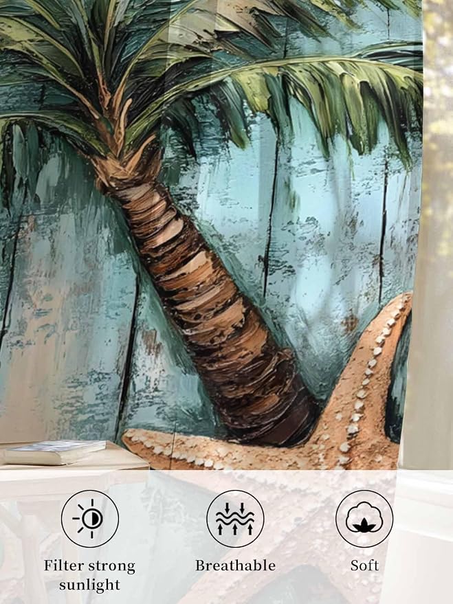 Sheer Curtains 63 Inch Length, Coastal Blue Green Tree Semi Sheer Curtains - Image 6