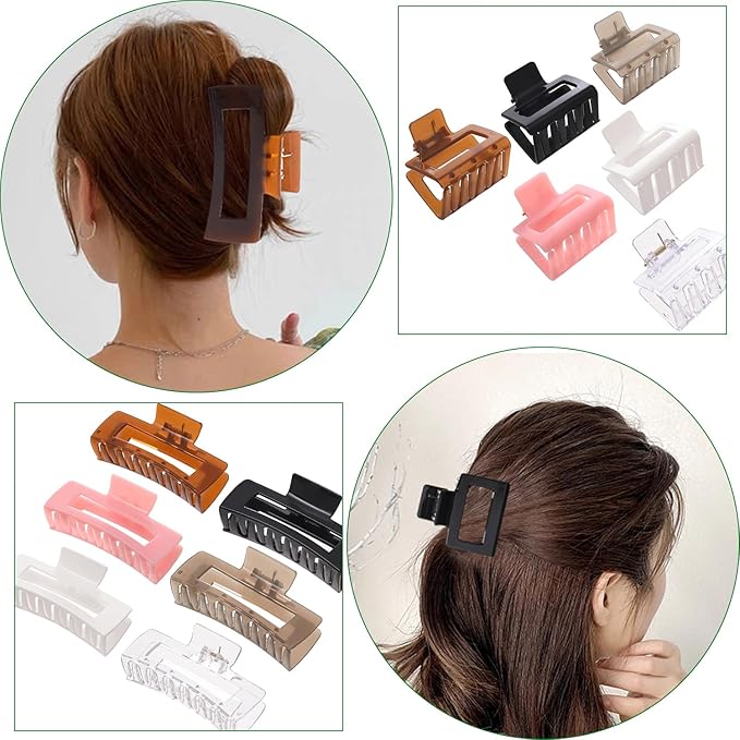 12 Pack Square Claw Clips, Big and Small Neutral Rectangle Hair Claw Clips, Non-slip Matte Large Hair Clips for Women,Strong Hold jaw clip for Thick Thin Hair (clear Jelly colour)