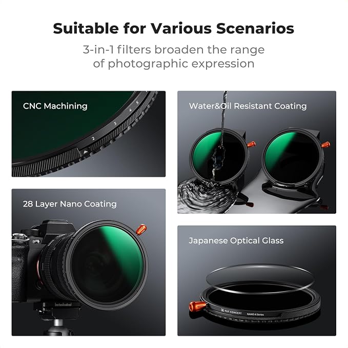 K&F CONCEPT 58mm Black Diffusion Mist Effect 1/4 & Variable ND2-32 & Circular - Image 6