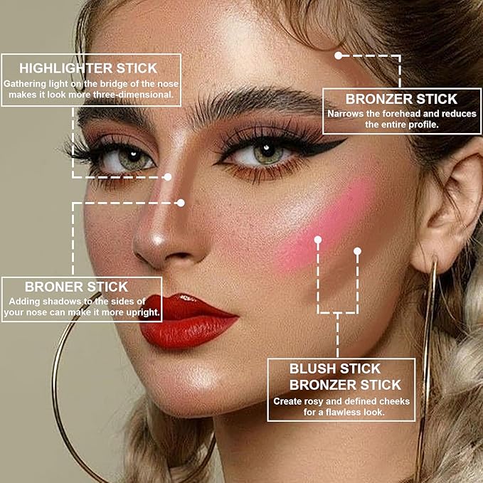 Lezero 3Pcs Contour Stick Makeup Kit, Shades with Matte Finish Highlighter, Blush and Bronzer Stick for Sculpt the Face and All Skin Type, Long Lasting, Smooth, Non-greasy, #1 NEUTRAL