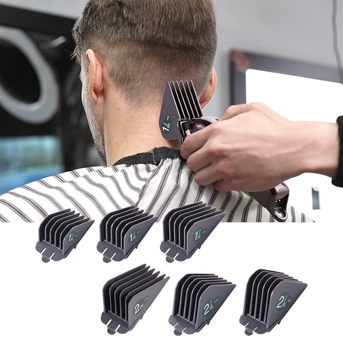 Extra Long Clipper Guards for Wahl 10 12 14 16 18 20 Hair Clipper Guards, 2.5 Inch Clipper Guides Attachments - 1.25" to 2.5", 6 Piece Set, Gray Color