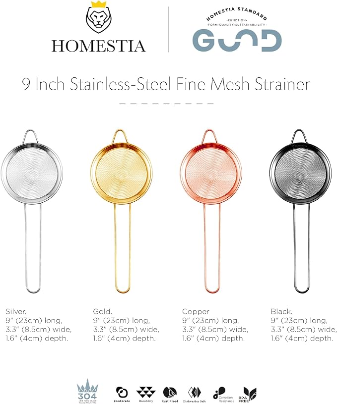Homestia Fine Mesh Strainer for Kitchen, 304 Stainless Steel Cocktail Sieve - Image 9