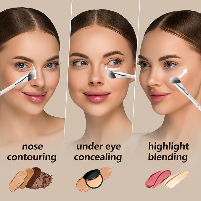 Concealer Makeup Brushes 2 PCS Angled Brushes for Liquid, Cream, Stick Concealer Foundation Nose Contour Eyeshadow Blending(193-2pcs)