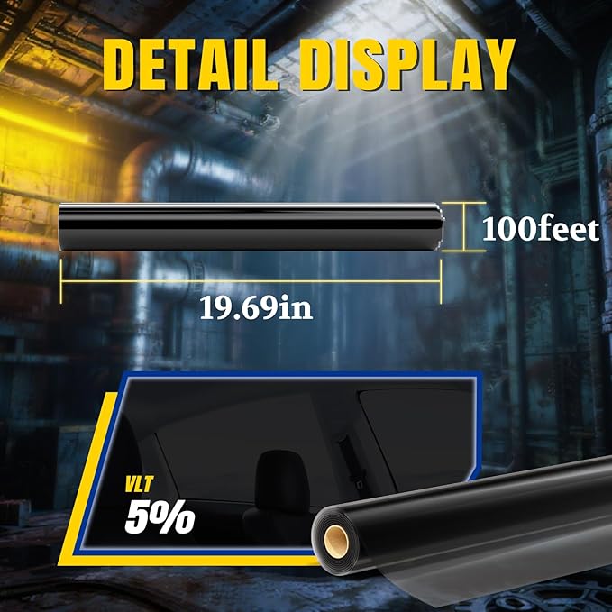 ARANA Nano Ceramic Car Window Tint Film 5% Percent - 20" x100FT Heat & UV Blocking, Privacy Anti-Glare, Scratch & Explosion Proof Tinted Film Limo Black for Cars & Trucks