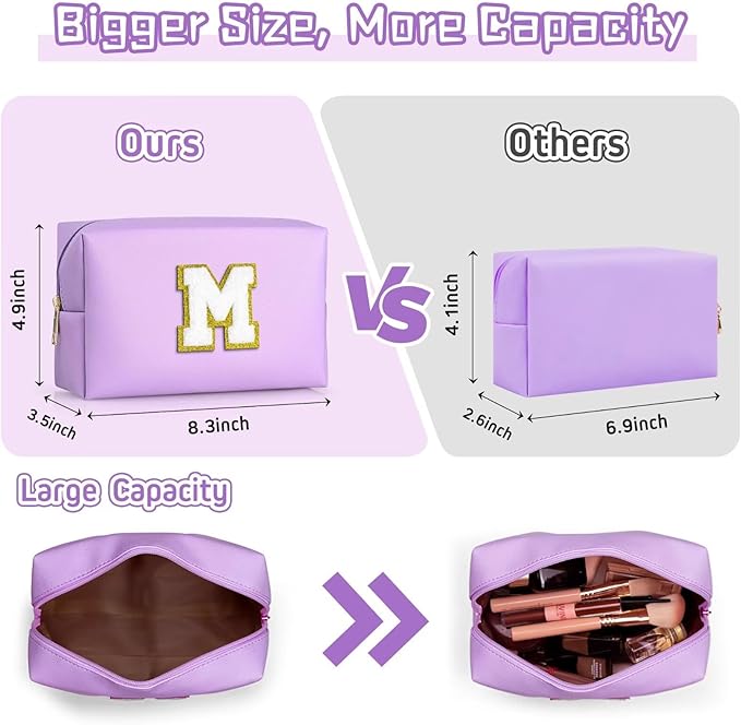 TOPEAST Initial Cosmetic Bag, PU Leather Waterproof Travel Toiletry Bag, Monogrammed Gifts for Women, Personalized Birthday Gift for Sister Friends, Cute Stuff for Girls (Purple K)