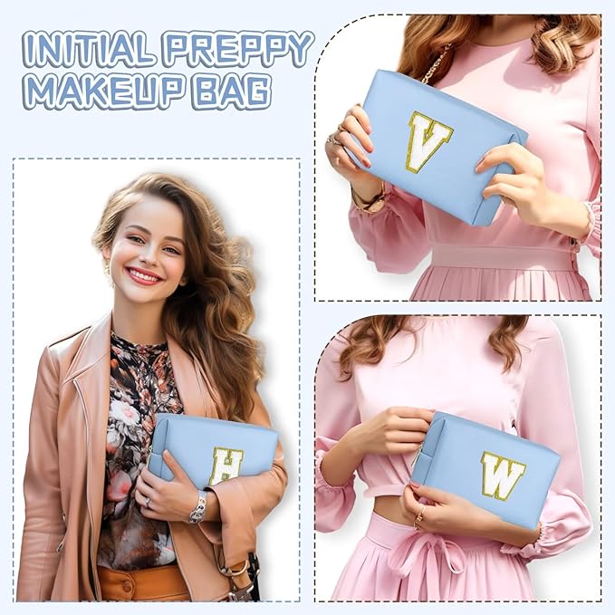 TOPEAST Birthday Gifts for Women, Small Makeup Bag Personalized Initial Cosmetic Bag Birthday Gifts for Women (Sky Blue J)