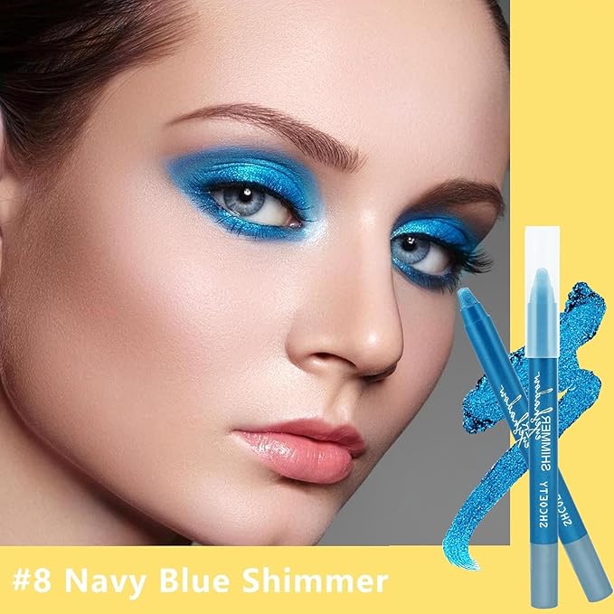 Blue Eyeshadow Stick, Highlighter Eye Liner,Eye Brightener Stick, Shimmer Creamy eyeshadow, Waterproof Eyeshadow Pencil Long Lasting Eye Shadow Makeup.#8 navy blue shimmer