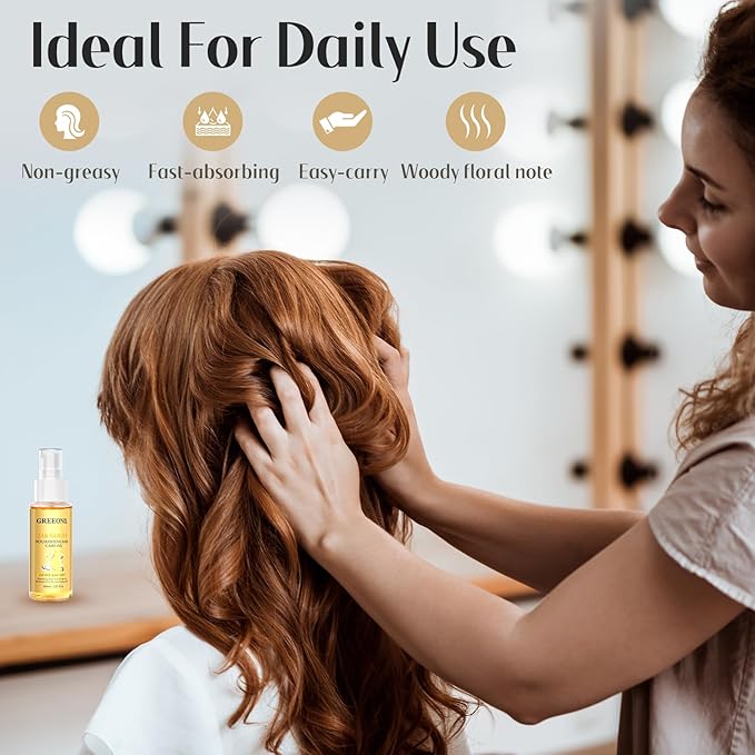 Hair Oil with Argan Oil, Coconut Oil, Olive Oil, Vitamin E for Nourish Hair, Smooth Frizz, Add Shine, Hair Treatment Oil for Women Men Frizzy Damaged Fine Curly Hair, Leave-in, 2Pack
