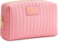 Monogrammed Make Up Bags for Women,Personalized Cosmetic Bags Women,Small Quilted Makeup Pouch,Cute Makeup Bag Travel,Birthday Gifts for Teen Girl (Pink Y)