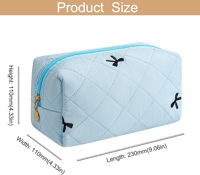 Makeup Bag Travel Cosmetic Bag for Women Girls, Zipper Make Up Pouch, Floral Flowers Toiletry Organizer Makeup, Portable Storage Cosmetic Travel Cloth Bag (Sky Blue)
